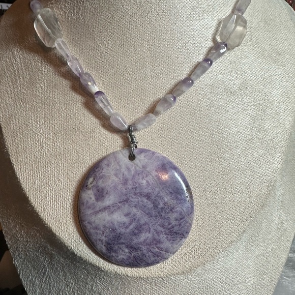 Handmade Long Purple Stone Pendant Necklace - Women Jewelry - Picture 2 of 4